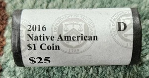 2016-D Native American Original U.S. Mint Wrapped Roll of 25 Dollar Coins - Picture 1 of 1