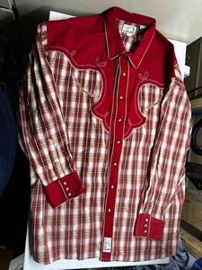 Camisa Para Hombres Panhandle Ajustada Retro Roja a Cuadros Western Bordada Talla XXL Algodón - Imagen 1 de 3