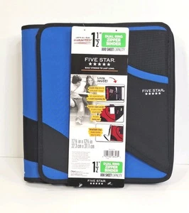 Mead Five Star 1 1/2" Dual Ring Zipper Binder 800 Sheet Capacity NWT Blue NEW - Picture 1 of 10