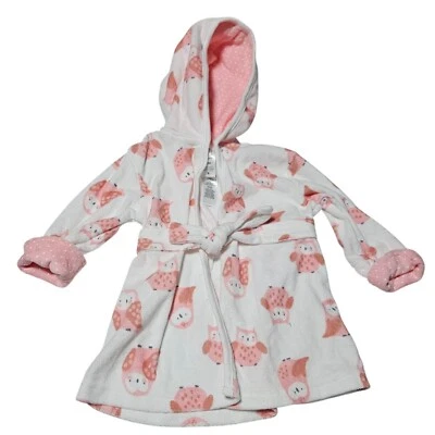 Albornoz con capucha Carters bebé rosa búho talla 0-9 meses suave tela de felpa baño acogedor Foto 1 de 4
