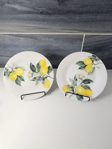 Set of 2 Royal Norfolk Yellow Lemons 7.5" Salad Plates "Summer Citrus" - Picture 1 of 7