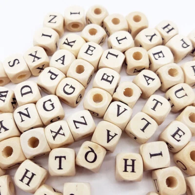 100pcs Square Wooden Alphabet Letter Number DIY Beads Jewelry Accessories 10mm