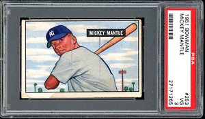 1951 Bowman Mickey Mantle Yankees Rookie Card #253 RC HOF - PSA 3 (VG Very Good)