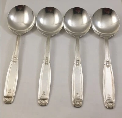 Cucharas de sopa Gumbo de 4 rondas de placa plateada Oneida Heirloom de Virginian 1929 cubiertos Foto 1 de 4