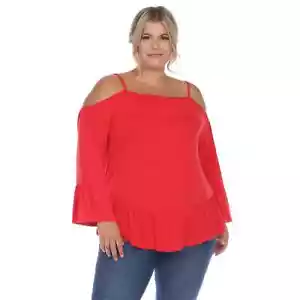 White Mark Cold Shoulder Ruffle Sleeve Top Women's 3XL Red Long Sleeve Pullover - Picture 1 of 15