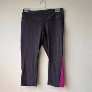 NIKE DRI FIT YOGA RUNNING FITNESS GRAY PINK CAPRI LEGGINGS Size (M) - Picture 1 of 3
