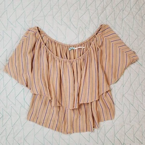 Kimchi Blue Urban Outfitters Womens Orange Striped Off Shoulder Cropped Top M - Picture 1 of 5