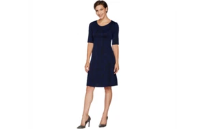 Vestido H by Halston Petite Tejido Jacquard Ajuste y Acampanado Azul PM A294982 QVC J - Imagen 1 de 3