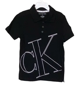 Calvin Klein Jeans Logo Polo Shirt Boys Size 5 Black Short Sleeve 100% Cotton - Picture 1 of 6