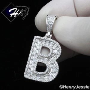 MEN WOMEN 925 STERLING SILVER BLING BAGUETTE CZ INITIAL LETTER "B" PENDANT*SP412 - Picture 1 of 4