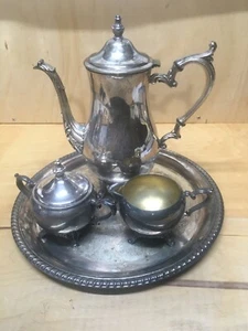 4 piece Vintage Tea Coffee Silverplated Victorian Rose Wm Rogers Creamer Sugar - Picture 1 of 22