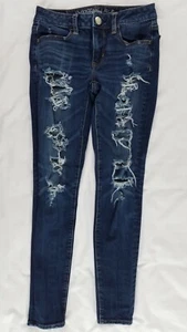 American Eagle Sz 0 Jegging Skinny Jeans 360 Super Stretch Distressed Dark Wash - Picture 1 of 8