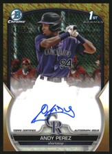 2023 Bowman Chrome Prospect Autographs Gold Shimmer Ref #CPAAPZ Andy Perez/50 