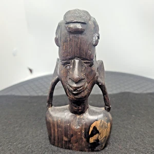 Uomo o donna tribale in legno intagliato a mano VINTAGE? Scultura testa e busto 5,5 pollici - Foto 1 di 7