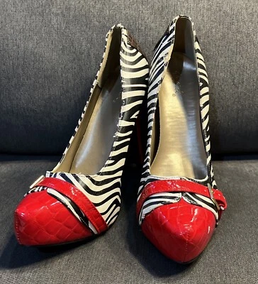 Zapatos de tacón de plataforma QUPID a rayas rojas Stilleto talla 8,5 Foto 1 de 4