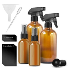 4 Pcs Glass Spray Bottles Amber for Cleaning Solutions/Essential Oils Heavy Duty - Picture 1 of 6
