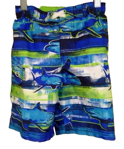 OP Shark Pattern Swim Trunks Shorts Swimming Size 4-5 Blue Pocket Pull On - Picture 1 of 9