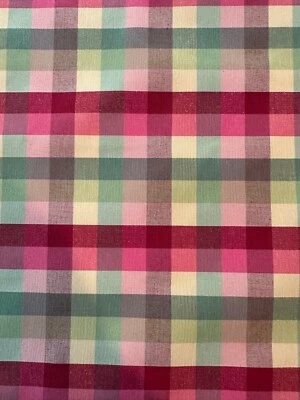8 YARDS + Home Decor Upholstery Moire Fabric Green Yellow Red Tan Plaid Check - Image 1 of 2