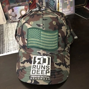 American Flag Camo Snapback Runs Deep Tactical USA Adjustable Hat Green NWT - Picture 1 of 4