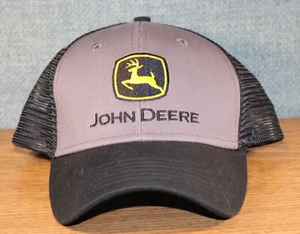 John Deere Mesh Trucker Hat Grey Black Snapback Cap - Picture 1 of 7