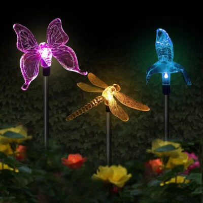 1-4er Set Solarlampen Schmetterling Libelle LED Solar Leuchte Garten Licht IP44# - Bild 1 von 4