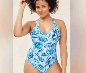 Andie Swim Blue Floral Baia One Piece Swimsuit Size Small NWT Tropical Vacation - Foto 1 di 11