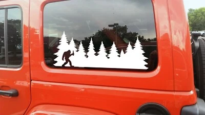 Bigfoot in Trees with Beer Bottle Vinyl Decal V2 - Sasquatch Forest Line PNW - Image 1 of 4