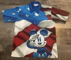Mickey Mouse Red White & Blue USA Flag Button-Down Shirt Walt Disney World M - Picture 1 of 8