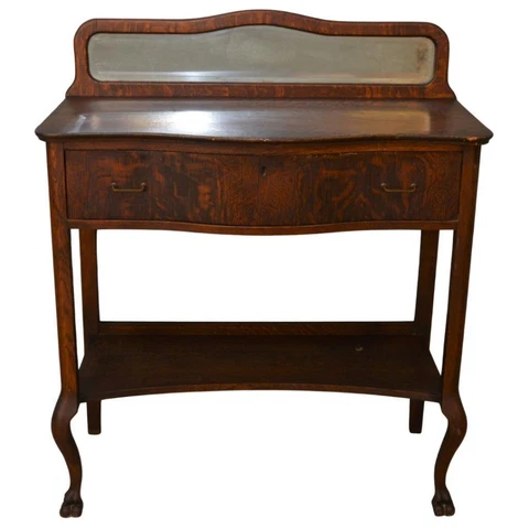 Antique Oak Server with Mirror and Claw Feet #21638 Cover