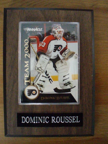 Philadelphia Flyers - Dominic Roussel wooden plaque with Pinnacle sports card Cover