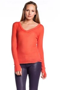 360 Suéter Maia Top Mandarín Cuello Dividido Cachemira Camisa Mangas Largas Naranja NUEVO - Imagen 1 de 4