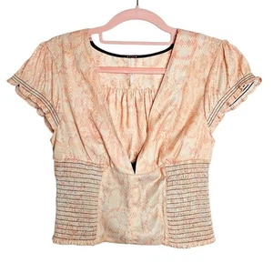 FREE PEOPLE Cinched V-Neck Top PINK SNAKESKIN PRINT size S Short Sleeve Blouse - Picture 1 of 5