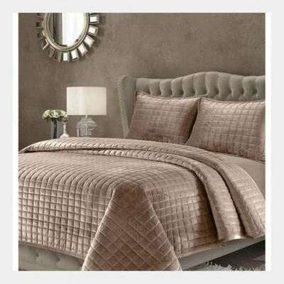 Tribeca Living Lugano Gold  Velvet Oversized Solid 3pc King Quilt Set - Image 1 of 2