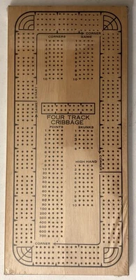 Vintage Wooden Four Track Cribbage Board New Sealed - Image 1 of 4