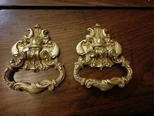 Paire de Grandes Poignées en Bronze Coffre , Ameublement Décoration , Anciennes  - Photo 1/10