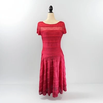 Vestido Acampanado Rojo Encaje Malla 8 Manga Corta Midi Bruja Hada Gótico Transparente Forrado Foto 1 de 4