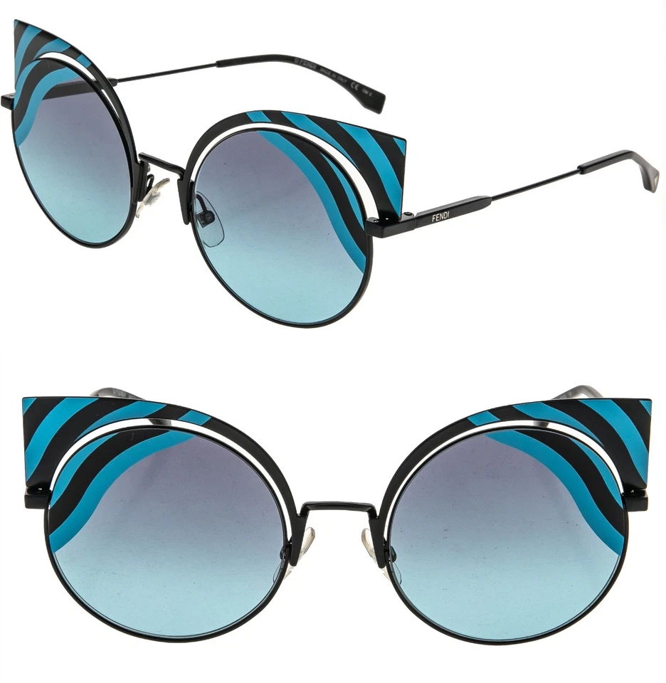 Fendi Hypnoshine Ff0215s Matte Black Mirrored Turquoise Stripe Sunglasses 0215
