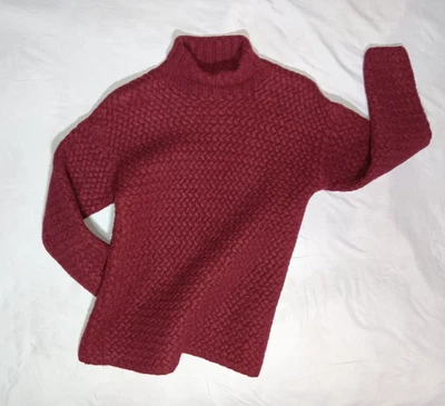 Eileen Fisher New York Sweater Fisherman Popcorn Knit Size S Pullover Maroon Vtg - Image 1 of 4