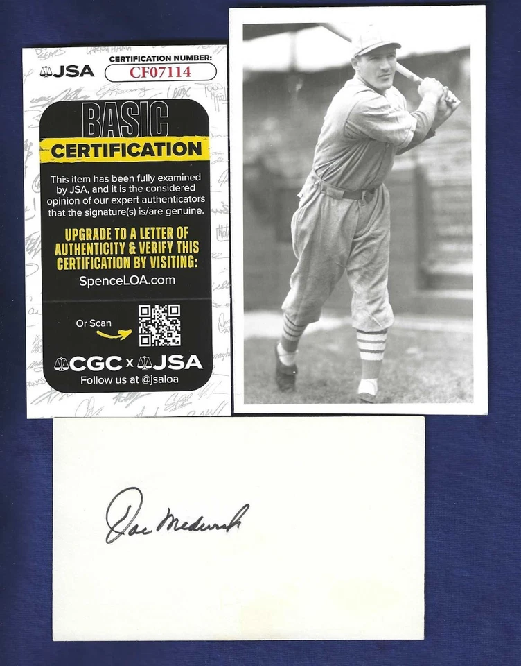 Joe Medwick St Louis Cardinals Baseball HOFer Autographed 3x5 Card JSA & Photo - Image 1 of 1