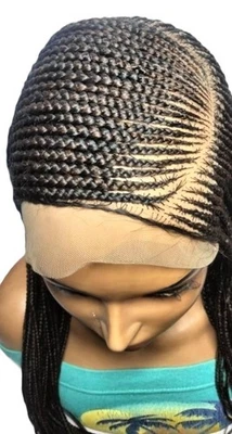 Dark Brown Cornrow Braided Wig. Ghana Braids Full Lace Baby Hair. Fulani Braids - Image 1 of 4