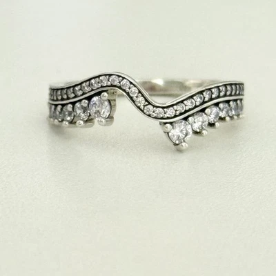 Pandora 925 Sterling Silver Sparkling Asymmetric Wave Clear CZ Ring Size 7 - Image 1 of 4