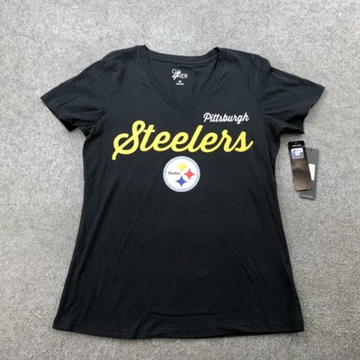 Camiseta Pittsburgh Steelers Mujer Mediana Negra Cuello en V NFL Fútbol Gráfico Camiseta Foto 1 de 4