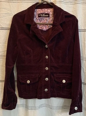 Chaqueta corta LA Blues para mujer de pana borgoña con botones XL Foto 1 de 4