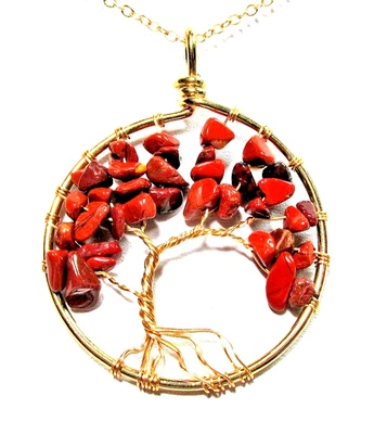 Gold Tone Red Jasper Semi Precious Stone Tree Of Life 20" Necklace -NWOT (#2981) - Image 1 of 4
