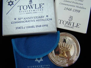 Scarce Sterling Silver 1998 TOWLE® ISRAEL 50TH COMMEMORATIVE MEDALLION LTD EDI - Picture 1 of 10