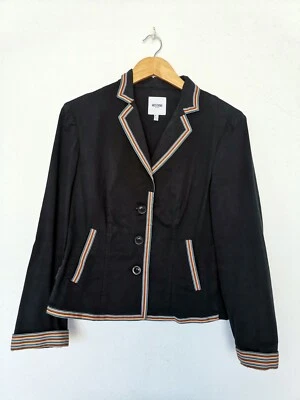Chaqueta de mujer Moschino Jeans Donna negra con ribete multicolor talla 16 Reino Unido Foto 1 de 4