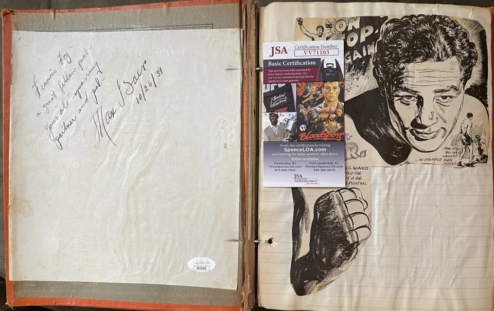 Max Baer autographed signed auto boxing scrapbook inscribed dated 10/26/39 (JSA) - Image 1 of 2