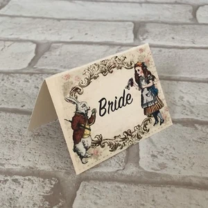 Alice In Wonderland Wedding Table Place Name Cards Guest - Set Of 10 - Picture 1 of 5