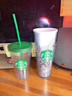 Starbucks? Logo Plastic Cup Lot W/ Interchangeable Lid & Straw ~ 24  & 16 Fl Oz