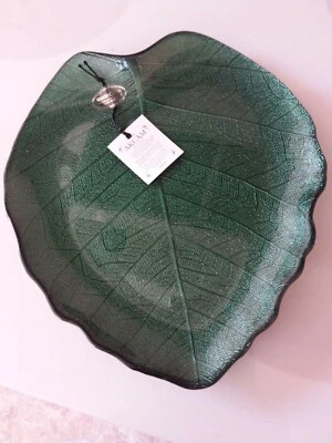 Hermosa placa decorativa de vidrio artístico hoja verde Akcam 11" Foto 1 de 4